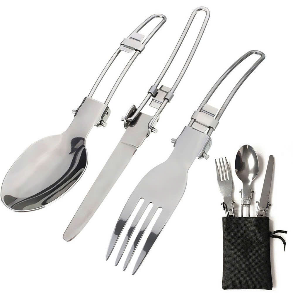 Bộ Muỗng Nĩa Dao Đa Năng Bằng Thép Không Gỉ Tiện Dụng Kèm Túi