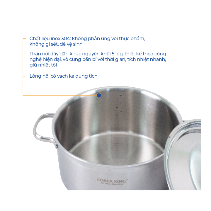 KP-20S5PLY Nồi inox 5 lớp đáy liền Korea King -Hàng chính hãng