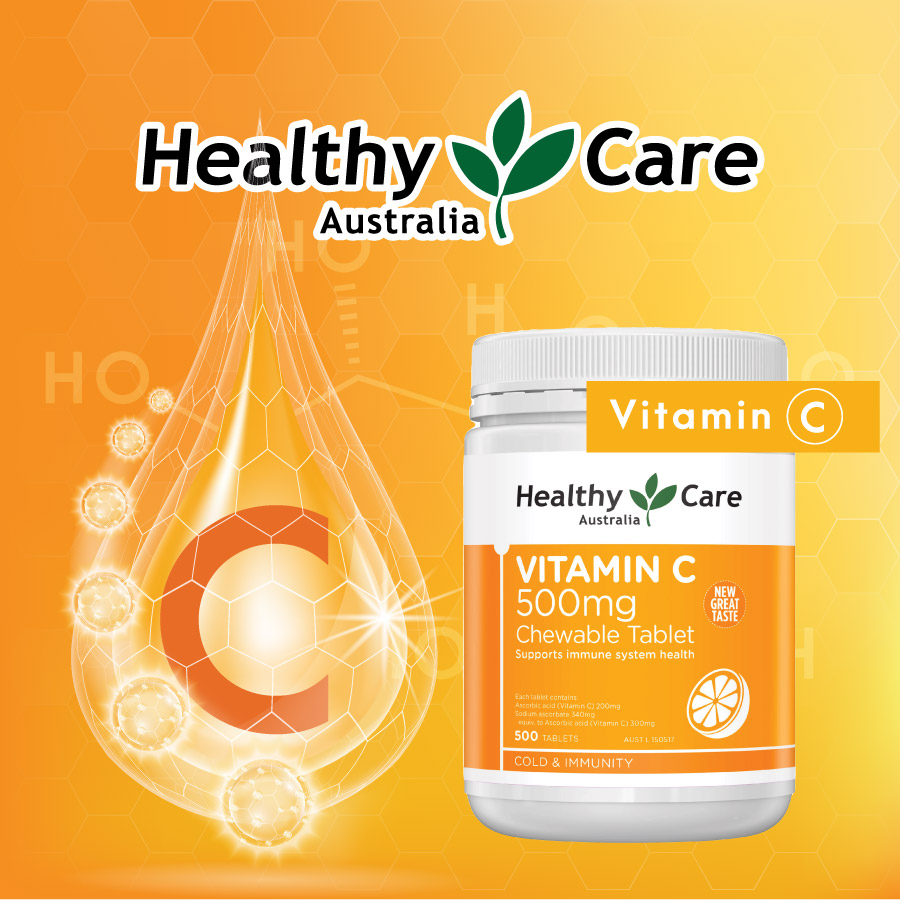 Vitamin C dạng kẹo (ngậm) Úc Healthy Care tăng sức đề kháng, sáng da, tăng sản xuất collagen, nhanh lành bệnh (vết thương) - OZ Slim Store