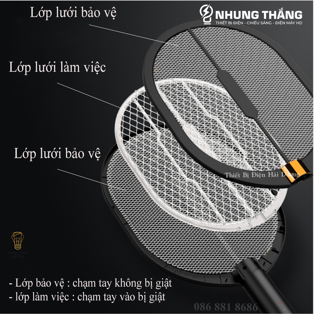 Vợt Bắt Muỗi XQN-898 Kiêm Đèn Thu Hút Muỗi , Diệt Muỗi Để Bàn , Treo Tường Tiện Lợi - 3 Lớp Lưới