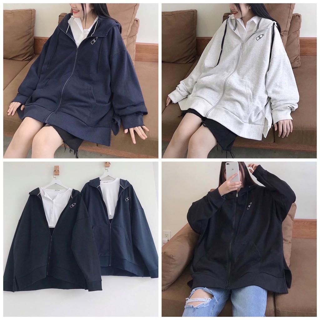 Áo Khoác Chất Nỉ Da Cá Thêu Hình Chai Form Rộng Nữ Đen Xanh Xám Ullzang