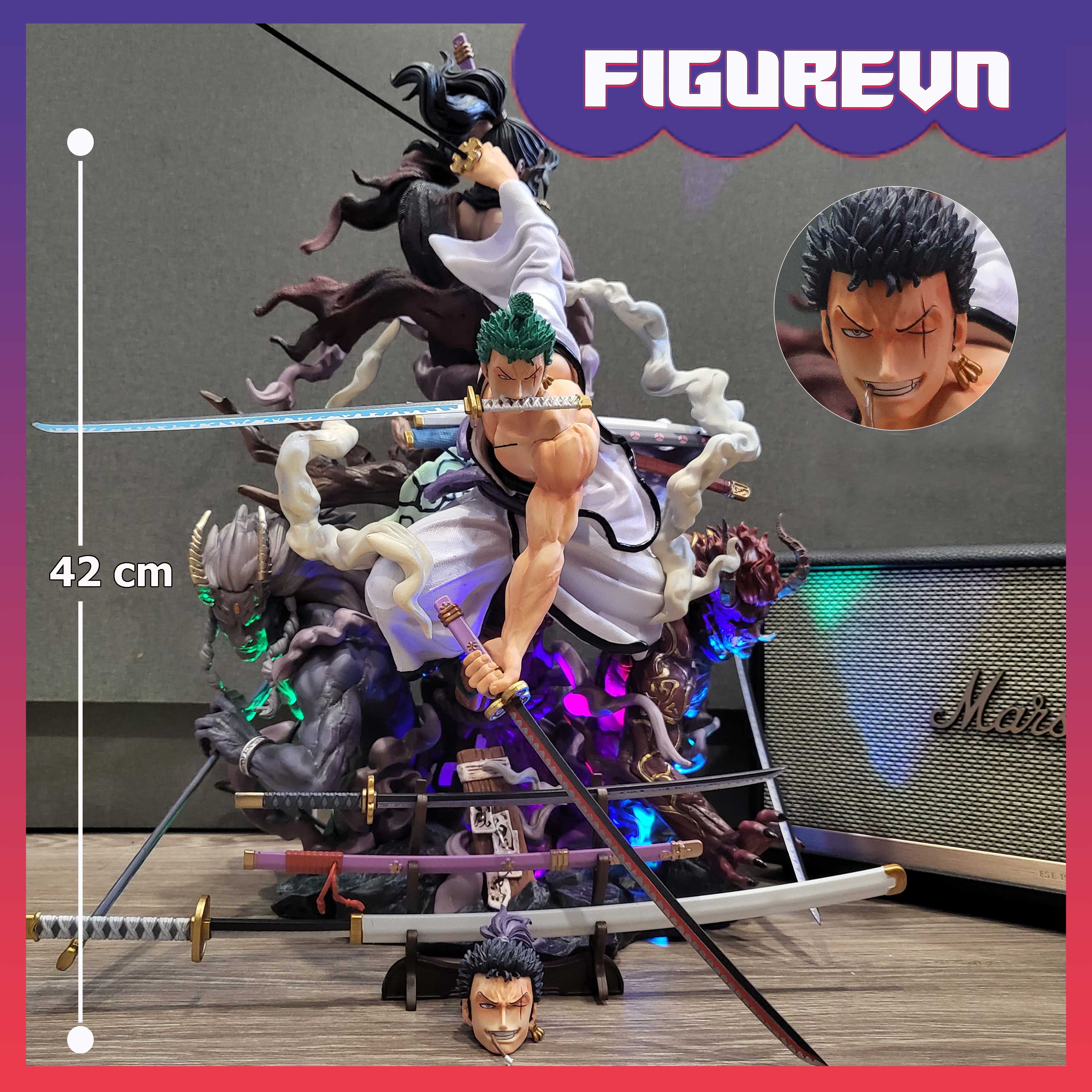 Mô hình siêu phẩm Zoro Wano Burning 43 cm có LED - One Piece
