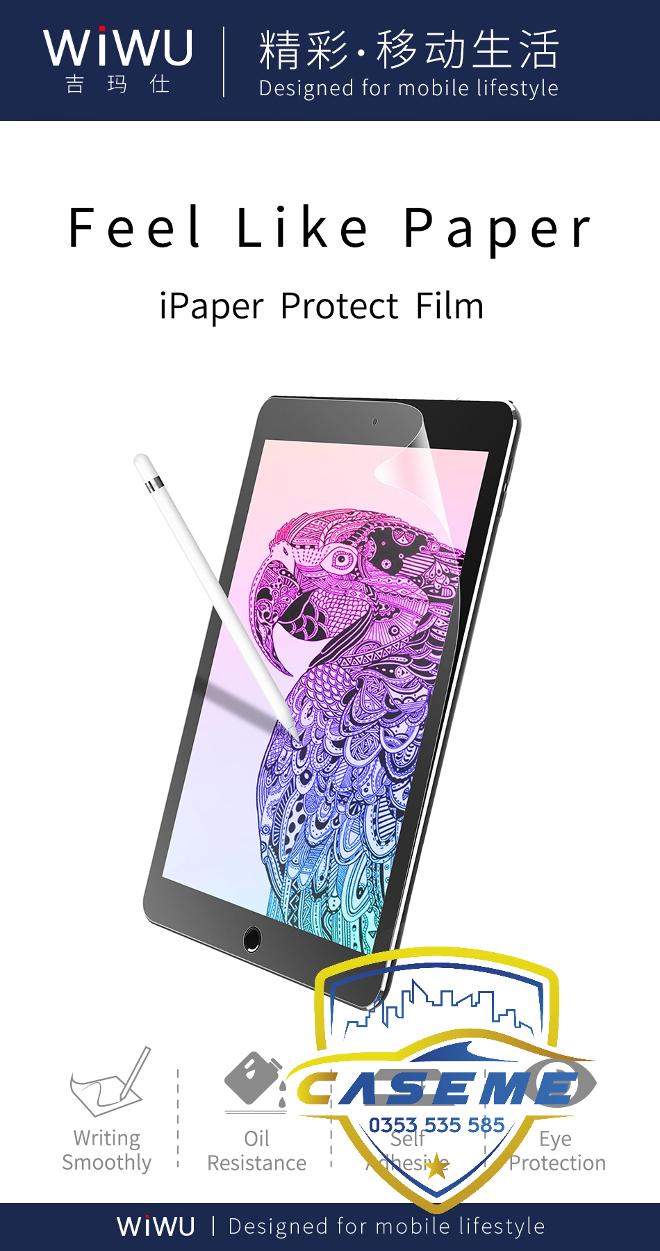 Dán màn hình Paperlike cho iPad 12.9 inch 2018/2020/2021/2022 hiệu WIWU nhám chống xước, chống bám vân tay, cảm giác viết vẽ như trên giấy cao cấp - Hàng chính hãng