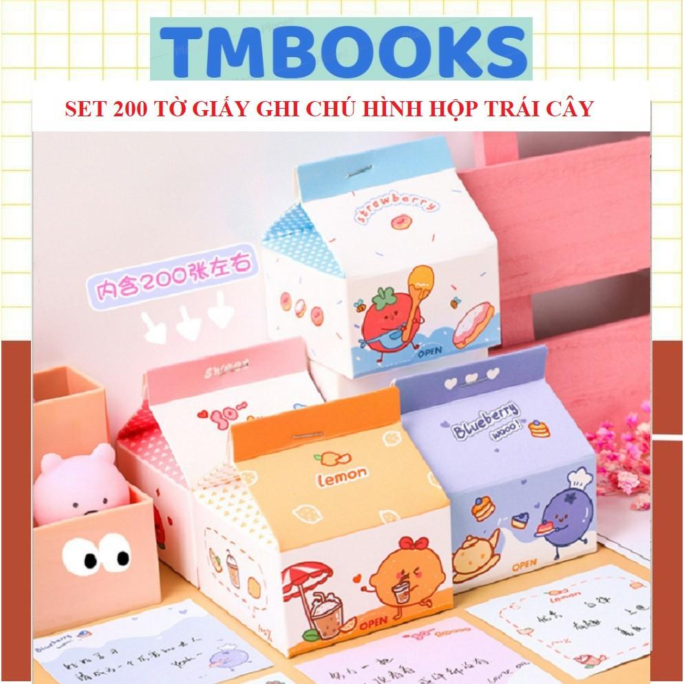 Set 200 Tờ Giấy Ghi Chú Hình Hộp Trái Cây / Chanh / Dâu Tây / Việt Quất , Đào - TMBOOKS