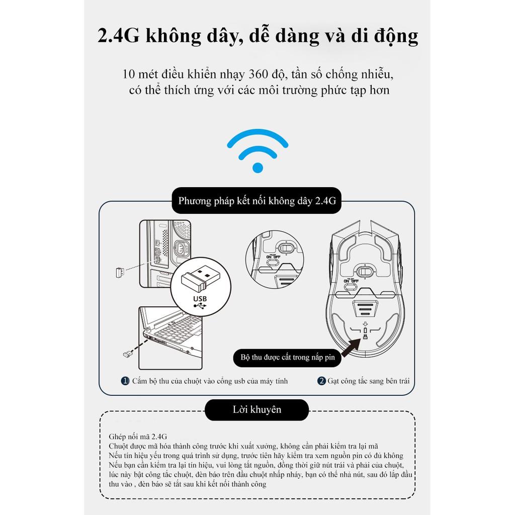 Chuột không dây Newmen E500,kết nối 2.4Ghz,1600DPI,công thái học đối xứng,tuỳ chỉnh trọng lượng -Hàng Chính Hãng