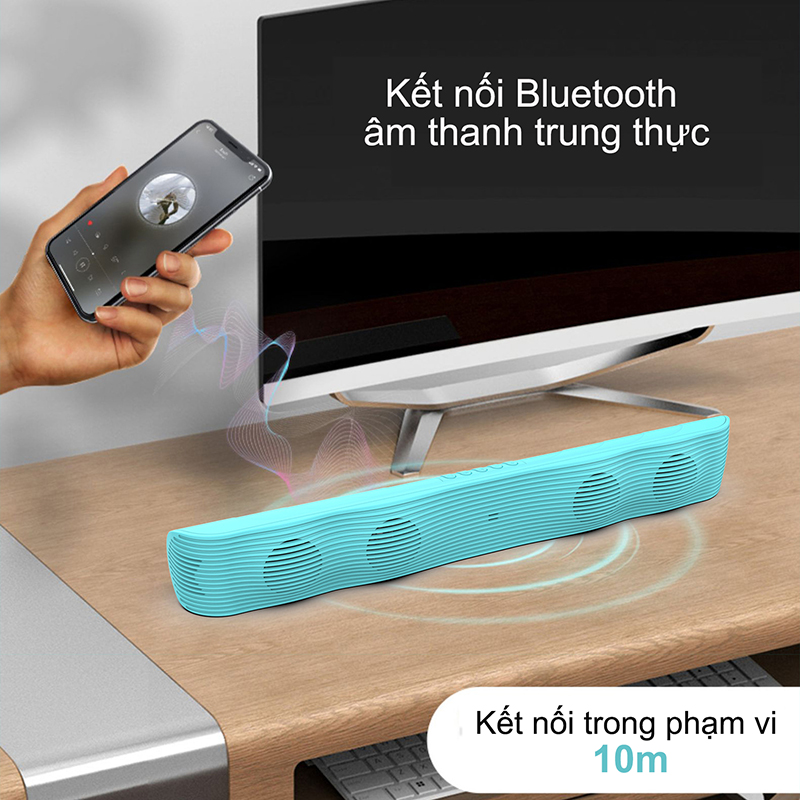 Loa Nghe Nhạc Bluetooth 5.0 BS-21 Soundbar Không Dây Thiết Kế Dạng Sóng Công Suất Lớn 20W Dùng Cho Tivi, Máy Tính Có Điều Khiển Từ Xa - Màu Đen