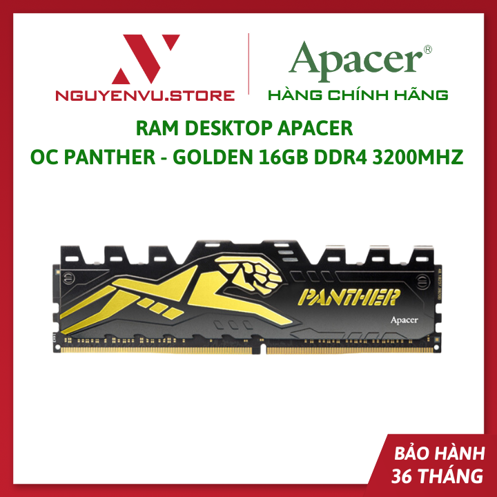 Ram Desktop Apacer OC Panther - Golden 16GB | DDR4 | 3200Mhz (AH4U16G32C28Y7GAA-1) - Hàng Chính Hãng