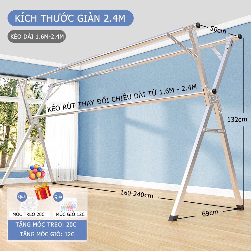 Dàn phơi quần áo inox gấp gọn