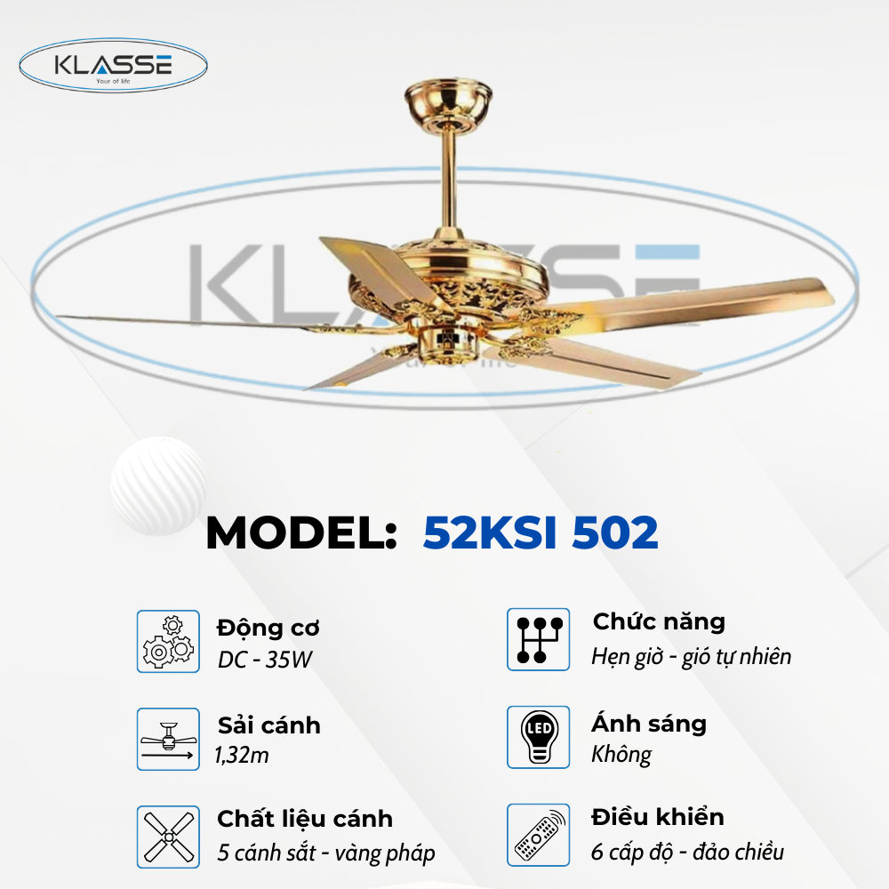 Quạt trần không đèn Klasse 52KSI 502 Hàng chính hãng
