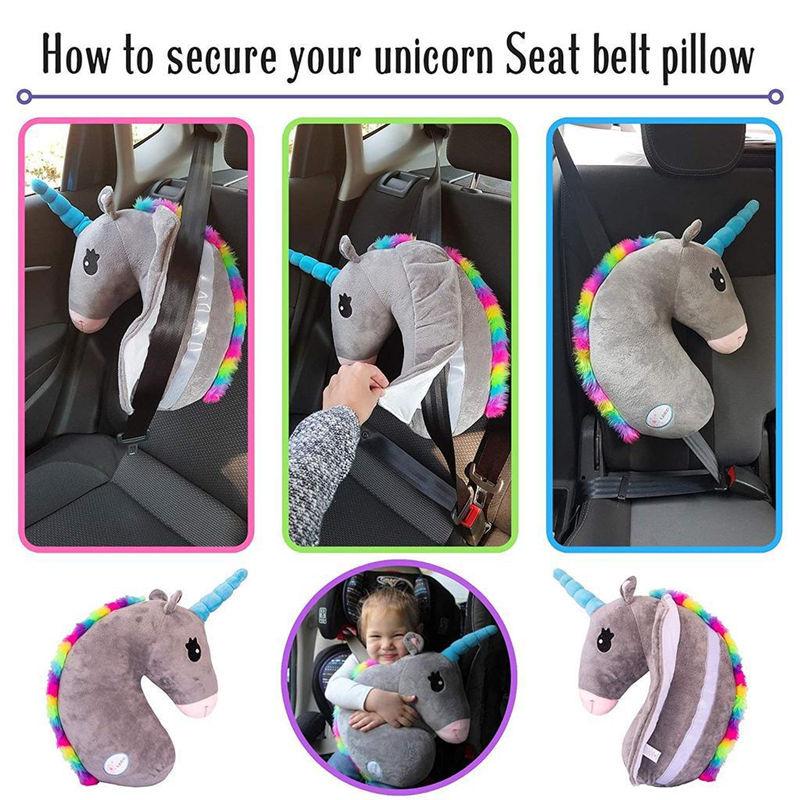Kid Cho Bé Du Lịch Kỳ Lân Gối Trẻ Em Đầu Cổ Hỗ Trợ Bảo Vệ Dây An Toàn Xe Hơi Gối Vai Dây Đeo An Toàn Động Vật Dễ Thương Đệm