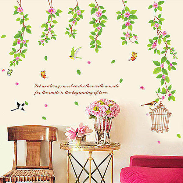 Decal Dán Tường Giàn Lá Cây Và Lồng Chim DCX052