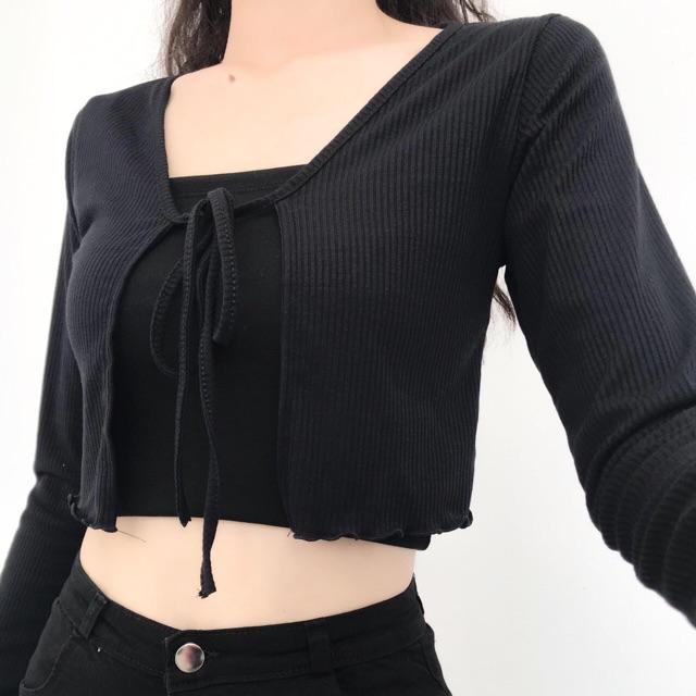 Áo croptop tay dài cột dây