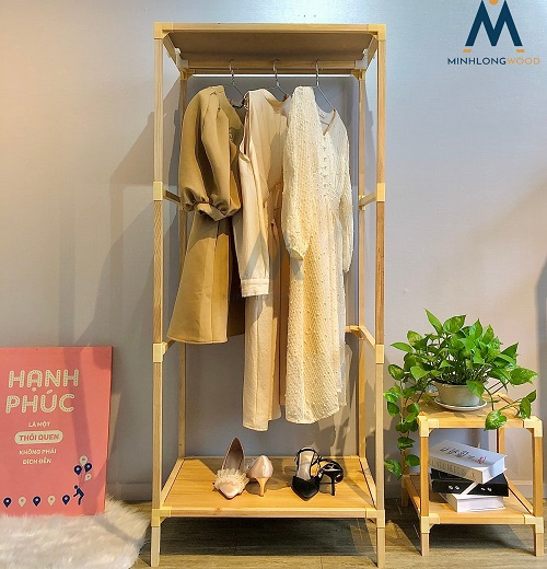 Kệ Tủ Treo Quần Áo - Tủ Vải Khung Gỗ Minhlongwood M33 - Nội Thất Phòng Ngủ - Màu Gỗ Tự Nhiên