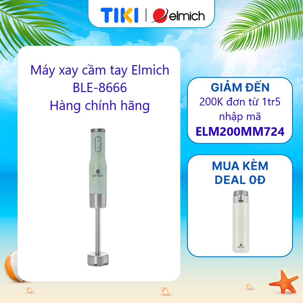 Máy xay cầm tay Elmich BLE-8666, công suất 1000W, thiết kế cầm tay dễ sử dụng, lưỡi dao bằng thép không gỉ siêu bền, đảm bảo an toàn tuyệt đối cho sức khỏe  - Hàng chính hãng