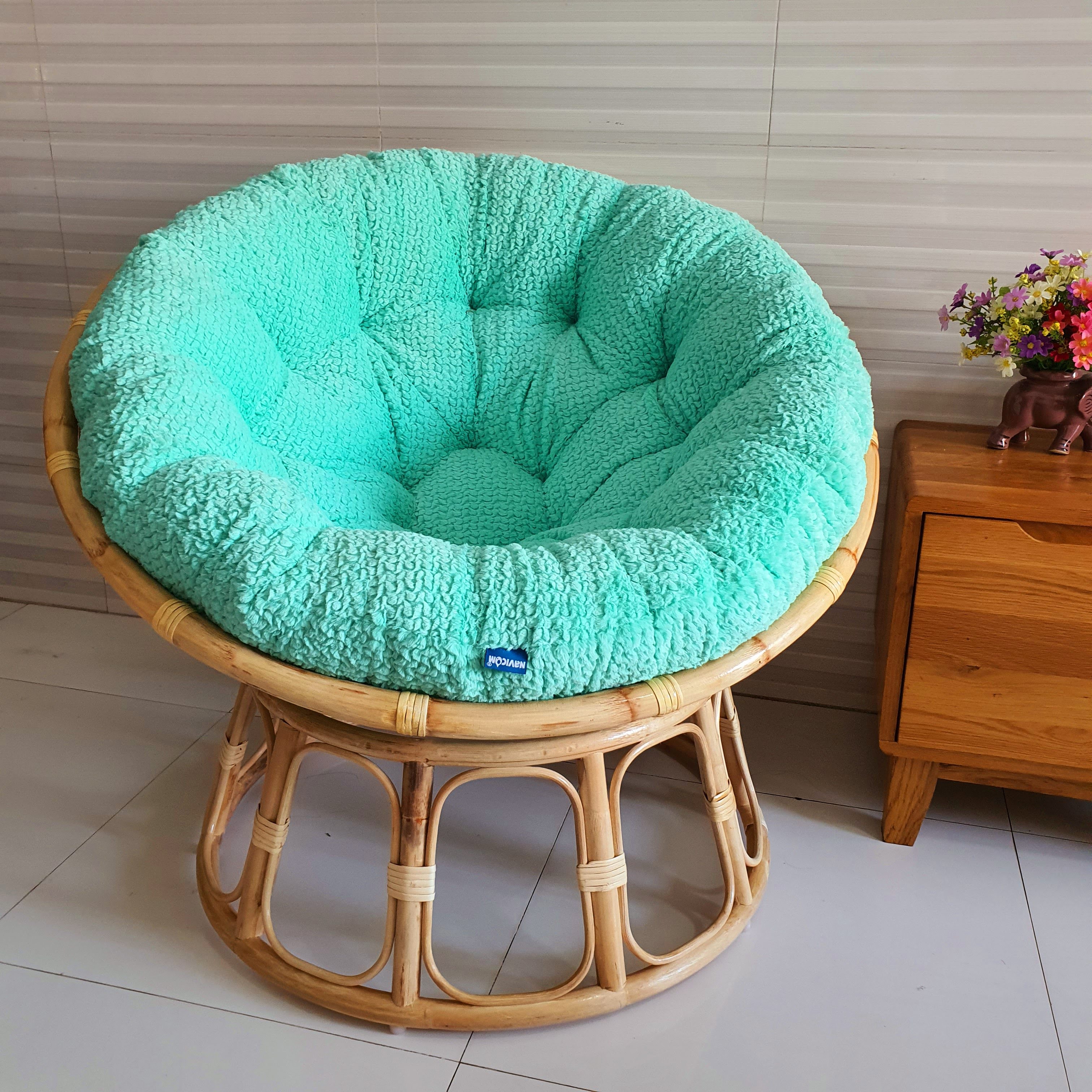 Ghế thư giãn papasan đủ size (vải nhung cao cấp - Xanh ngọc)