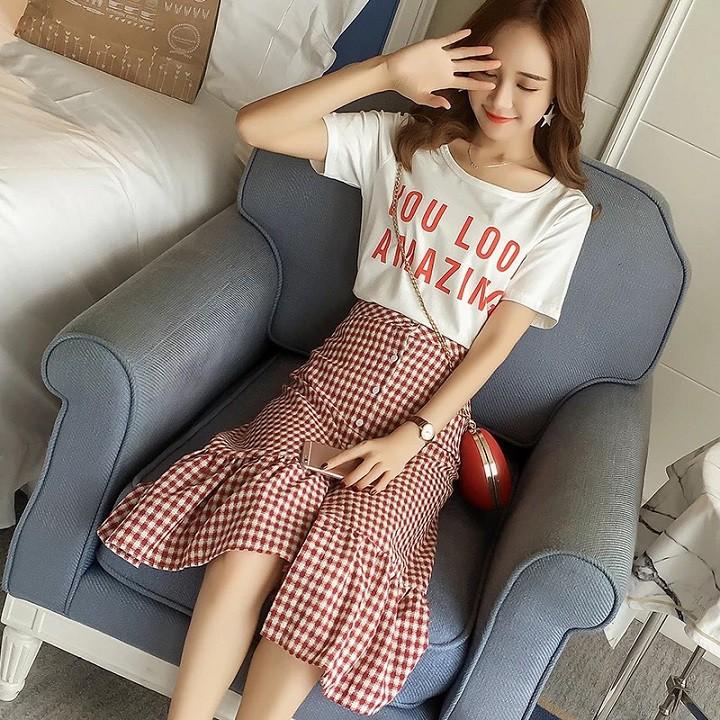 SK13-CHÂN VÁY SỌC CARO ĐUÔI CÁ S-6XL