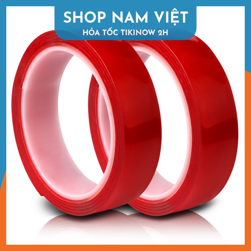 Băng Keo 2 Mặt Nano Đỏ Cường Lực Trong Suốt Siêu Dính, Chịu Nhiệt, Chống Nước