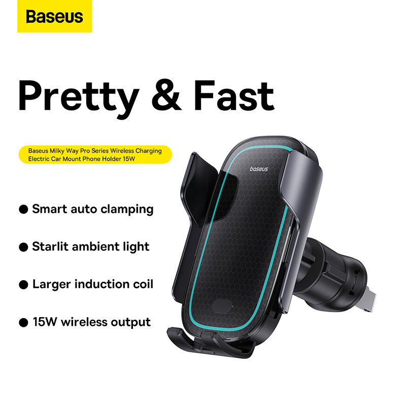 Đế Giữ Điện Thoại Tích Hợp Sạc Không Dây Baseus Milky Way Pro Series Wireless Charging Electric Car Mount Phone Holder 15W (Hàng chính hãng)