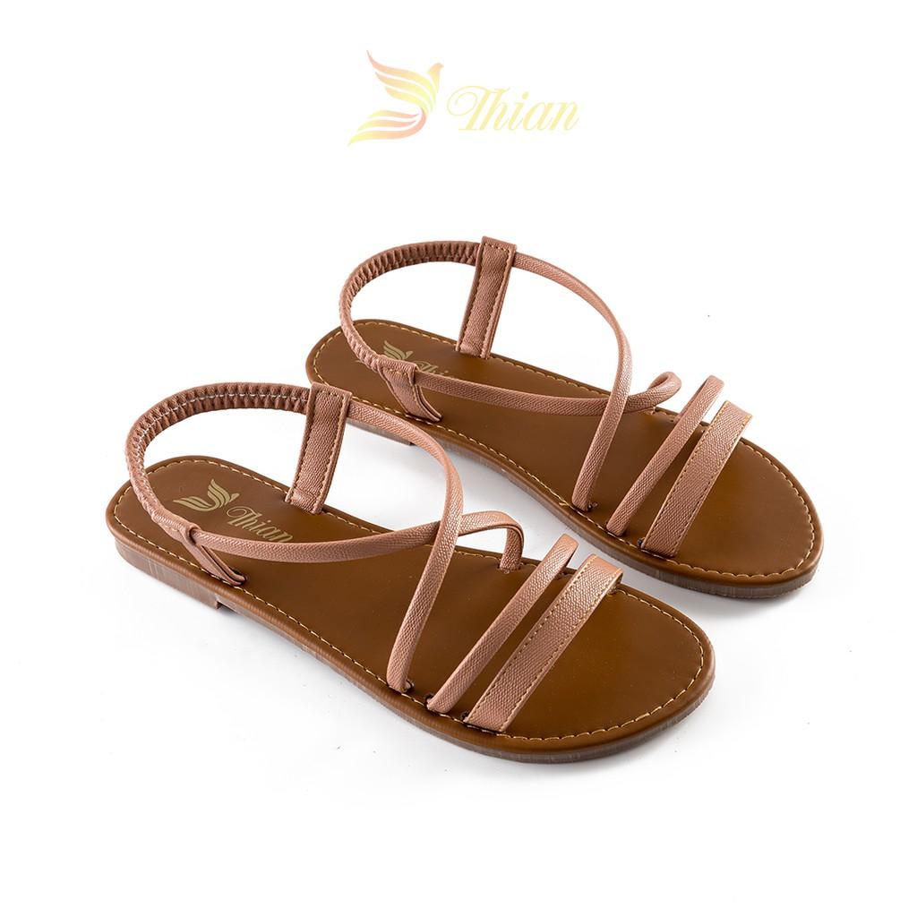 Sandal dây mảnh đế bằng 1 phân- hàng tiêu chuẩn VNXK với quai da mềm êm và bề mặt đế cao su họa tiết chống trơn trượt