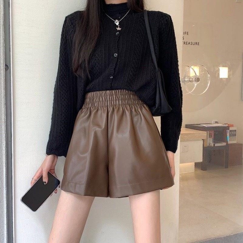 Quần Short Da Nữ Thời Trang - Quần Sóc Da Cạp Chun To Dáng Xòe Hàng Cao Cấp Kanimi