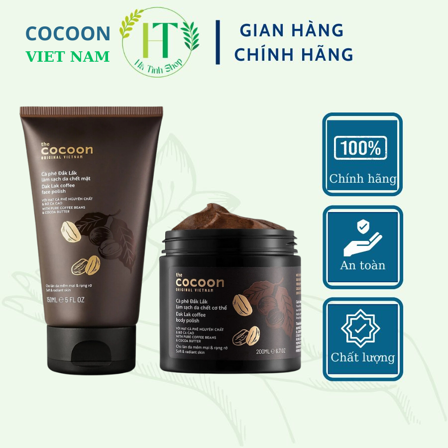 Combo tẩy da chết cà phê Đắk Lắk Cocoon dành cho da mặt 150ml và body 200ml - Thanh Mộc Hương Hà Tĩnh