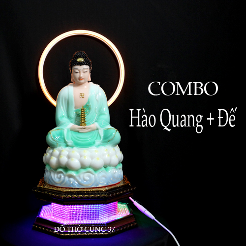 [ Nhiều size ] COMBO HÀO QUANG + ĐẾ GỖ ĐÈN LED ĐỔI MÀU ĐẶT TƯỢNG PHẬT