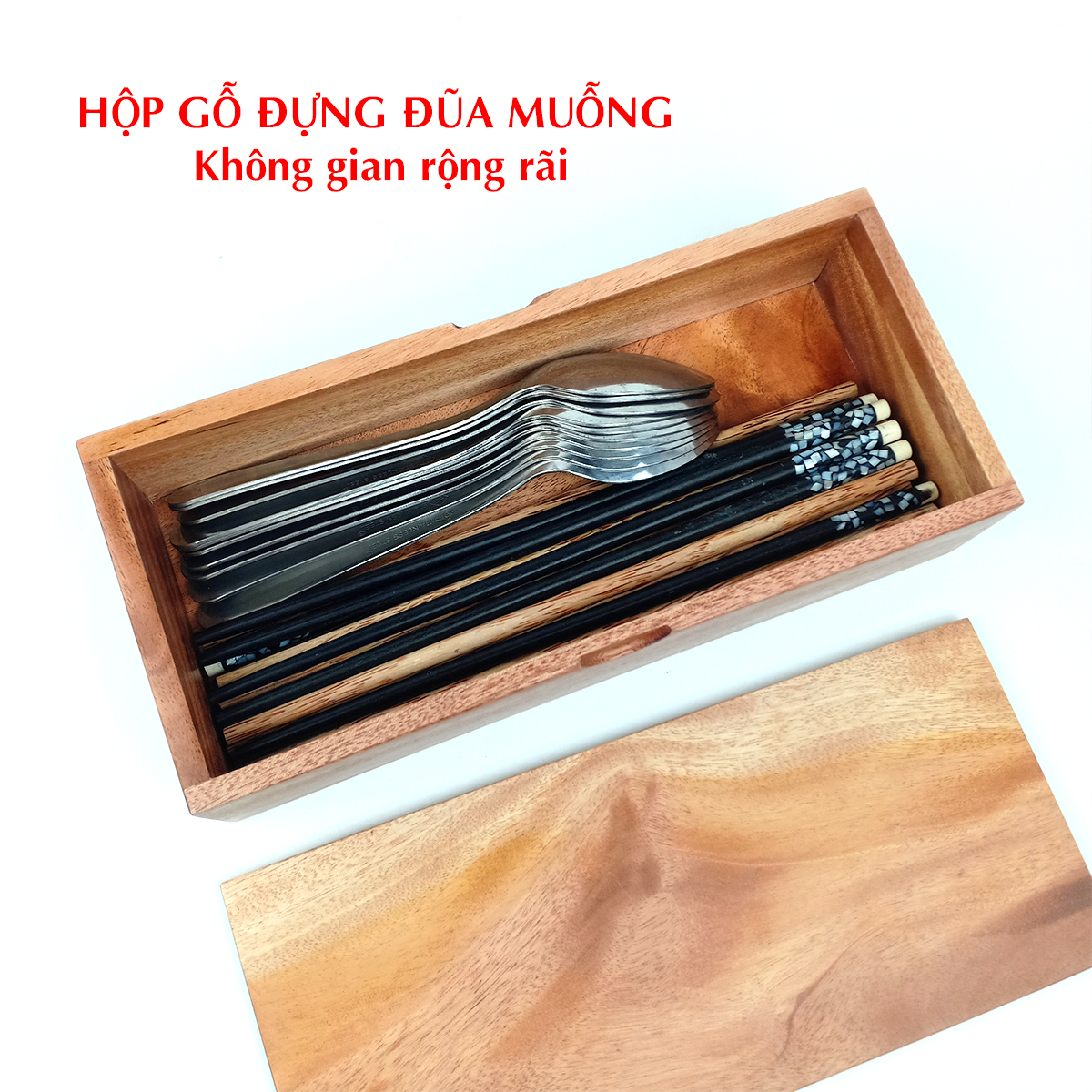 Hộp Đựng Đũa Muỗng Có Nắp Đậy Bằng Gỗ Tự Nhiên Dành Cho Nhà hàng, Quán Ăn và Gia Đình - Gỗ Kim Ngân