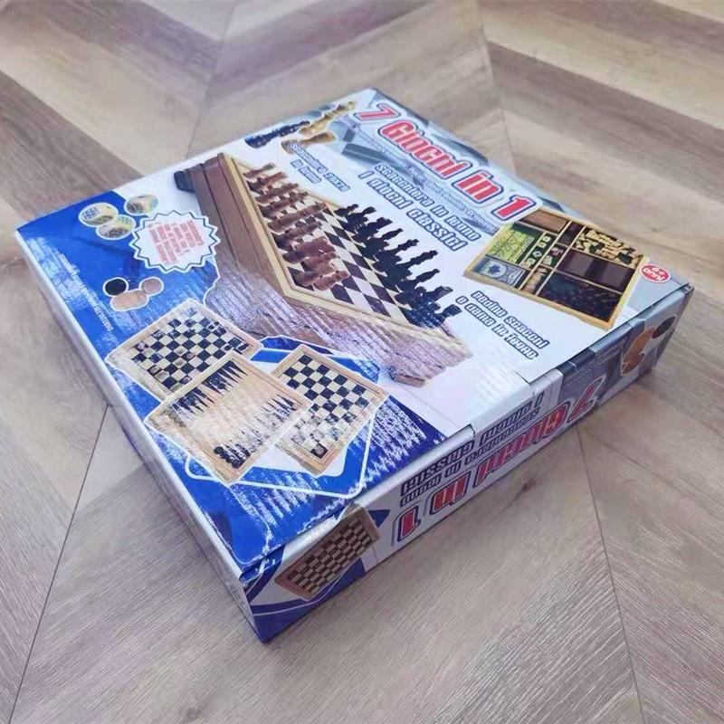Bộ cờ vua bằng gỗ 7 in 1, hộp quà tặng cờ vua cao cấp - Hàng xuất Ý