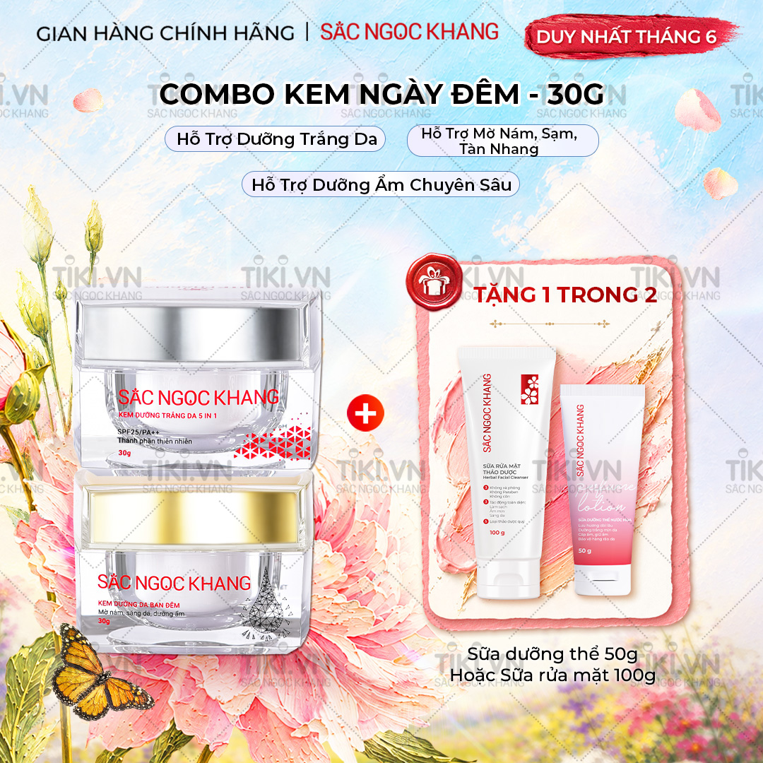 Bộ kem dưỡng ngày và đêm Kem ban ngày 5 trong 1 30ml Kem ban đêm 30g giúp dưỡng ẩm, nâng tông, sáng da, làm mờ vết thâm, sạm, nám