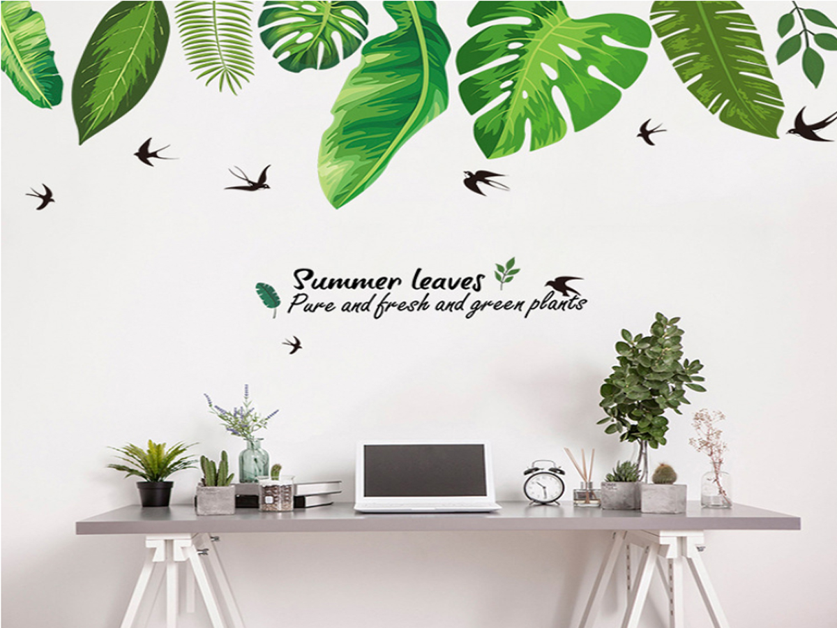 decal dán tường lá nhiệt đới chim summer leaves xl8362