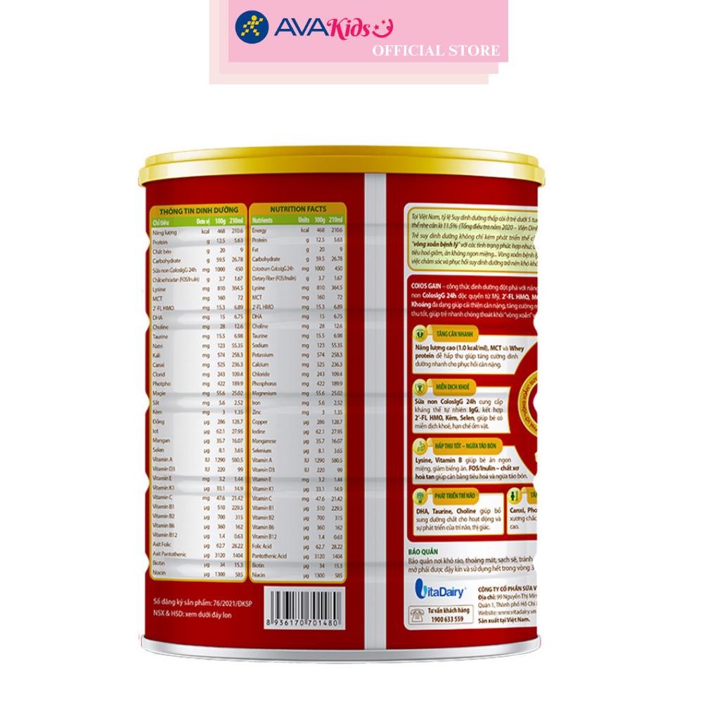 Sữa bột Colos Gain 0+ (sữa non) hương vani 800g (0 - 12 tháng)
