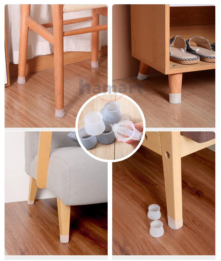 COMBO 4 Miếng Lót Chân Bàn Ghế Silicone Bọc Chân Bàn Ghế Vuông &amp; Tròn Tiện Lợi