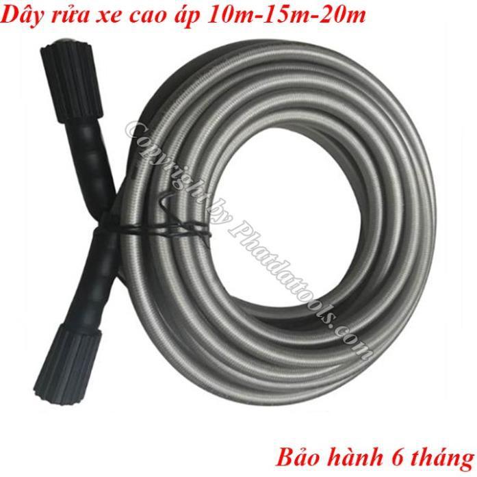 Cuôn dây rửa xe cao áp 10m-15m-20m cho máy rửa xe-Tặng kèm khớp nối dài dây rửa xe-Màu Trắng