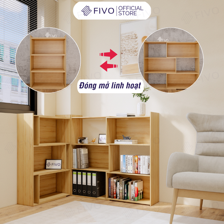 Kệ Gỗ Trang Trí Để Sàn FIVO FB71, Thiết Kế Thông Minh Có Thể Đóng Mở Tùy Thích, Phù Hợp Với Mọi Không Gian, Dễ Dàng Lắp Ráp - 3 Tầng