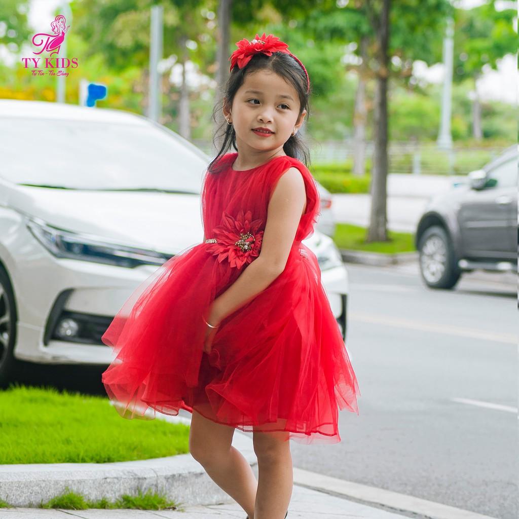 Váy Đầm Bé Gái Mẫu Đỏ Hoa Eo Thời Trang TY KIDS