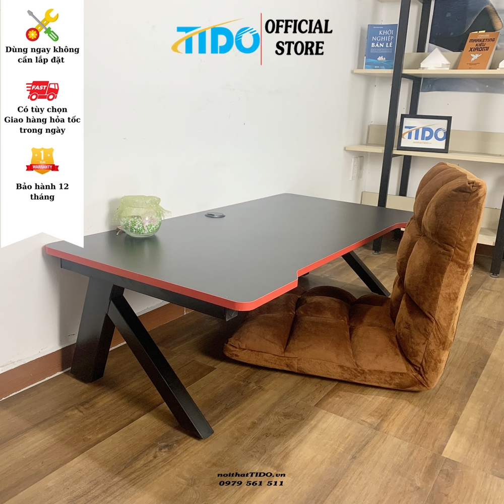 Ban Bệt Gaming Ti - Gmck - Khung Săt Chư K, Gâp Gon - Hàng Chính Hãng Tido - Đen Đỏ - Lớn 120X60X35 Cm.
