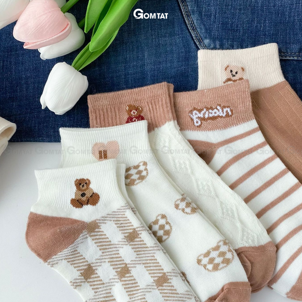 Tất cổ ngắn nữ GOMTAT họa tiết dễ thương, Vớ nữ cổ ngắn chất liệu cotton mềm mại, êm chân, thoáng mát - CB094