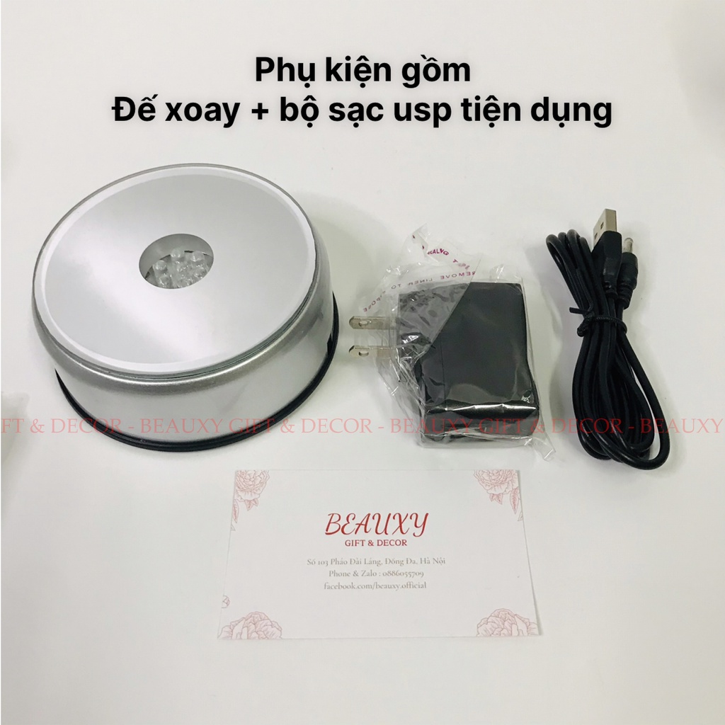 Đế xoay trưng bày sản phẩm có đèn led, bàn xoay tự động, cắm điện trực tiếp chịu lực 4kg