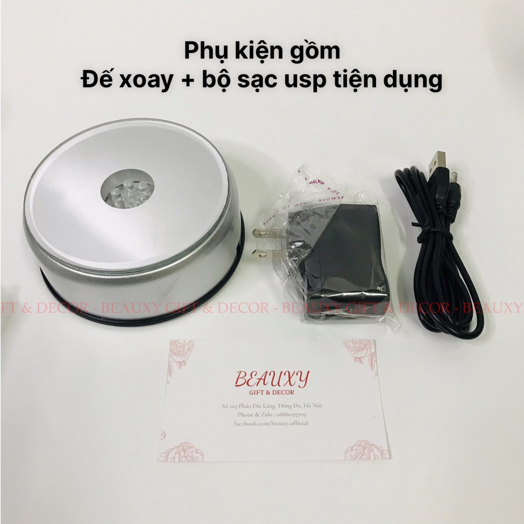 (9cm) Đế xoay trưng bày sản phẩm có đèn led, bàn xoay tự động, cắm điện trực tiếp chịu lực 4kg