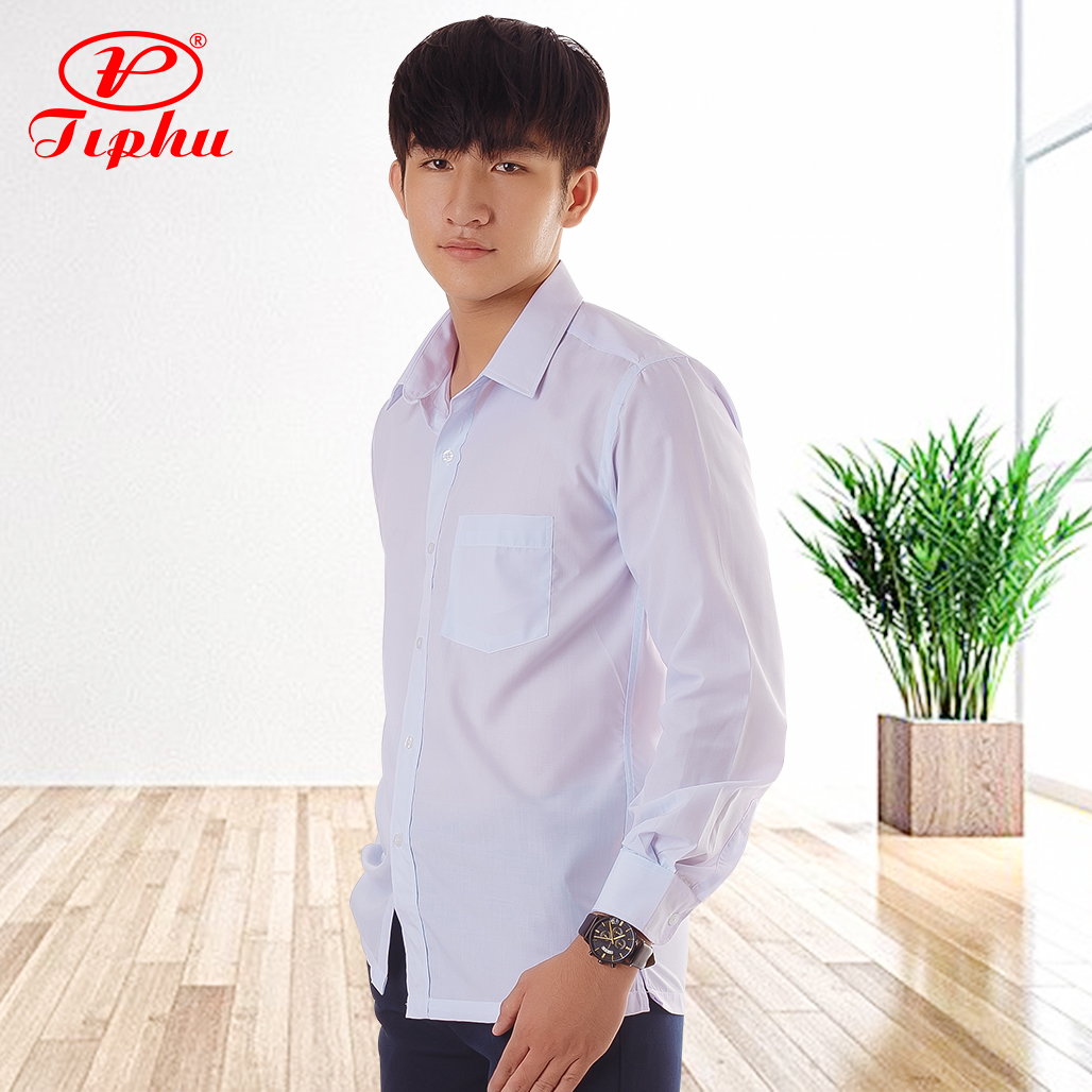 Áo sơ mi nam ngắn tay màu trắng Amazing, dáng Hàn, thân áo gọn đẹp, chất vải mềm mát, đồng phục học sinh