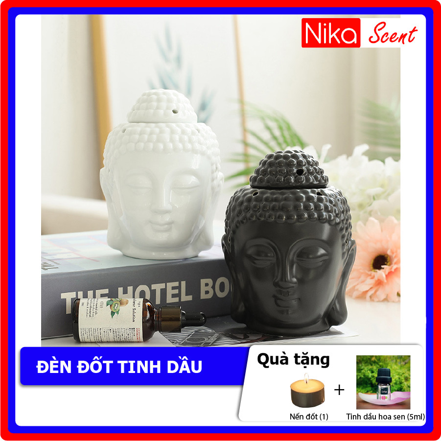 ( Nikascent ) Đồ Đốt Tinh Dầu Hình Phật Gốm Sứ Giúp Thư Giãn , Thơm Phòng , Khử Mùi + Tặng 1 nến đốt và 1 lọ tinh dầu 5ml