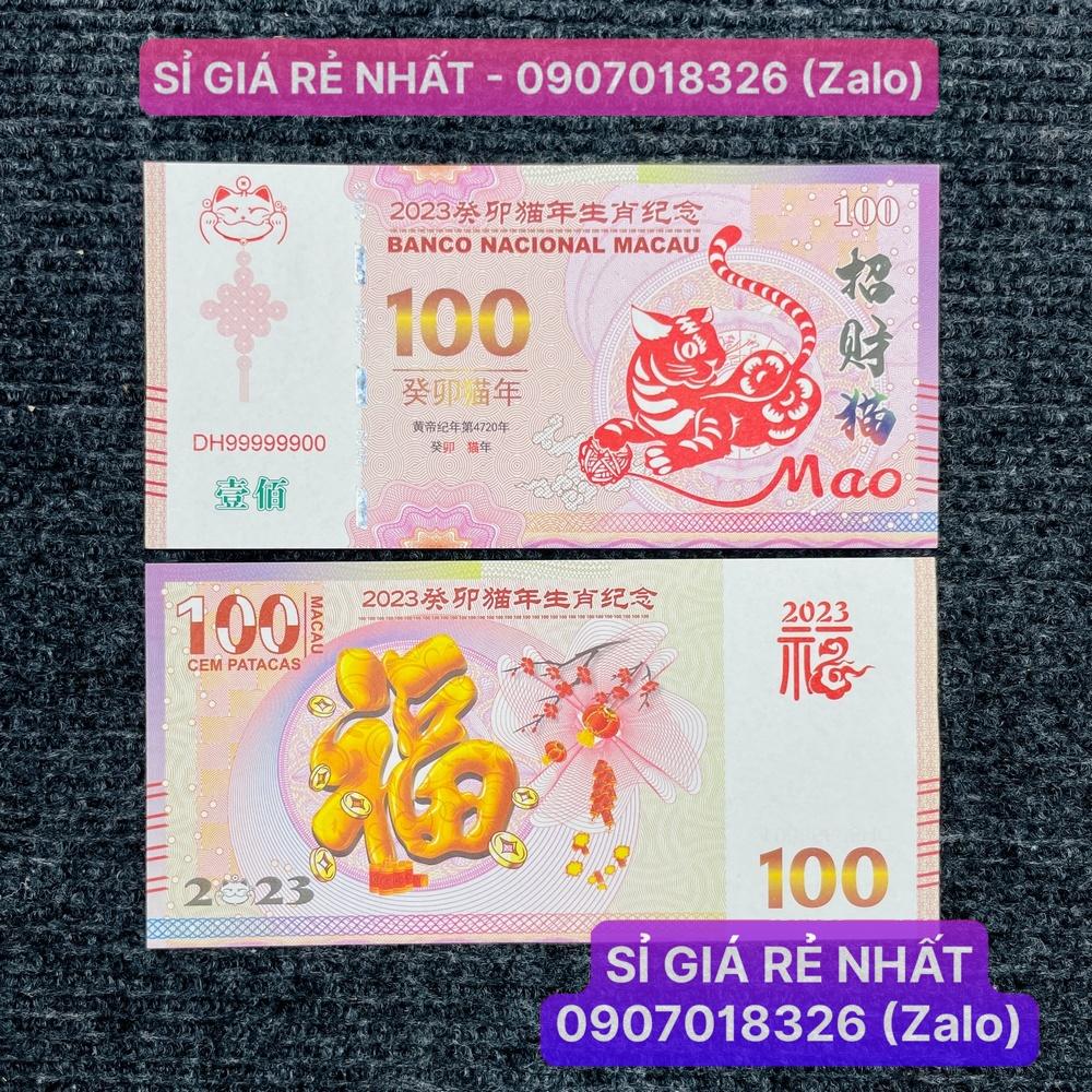 Lì Xì Độc - Tờ tiền 100 Macao hình con Mèo 2023 , kèm bao lì xì sang chảnh NELI