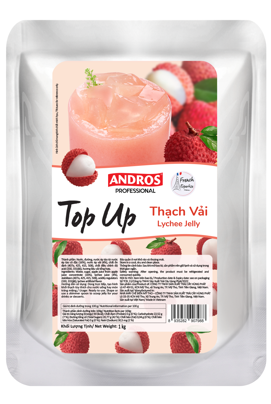 Thạch Topping Vải - Không Chất Bảo Quản - ANDROS TOP UP - 1 KG