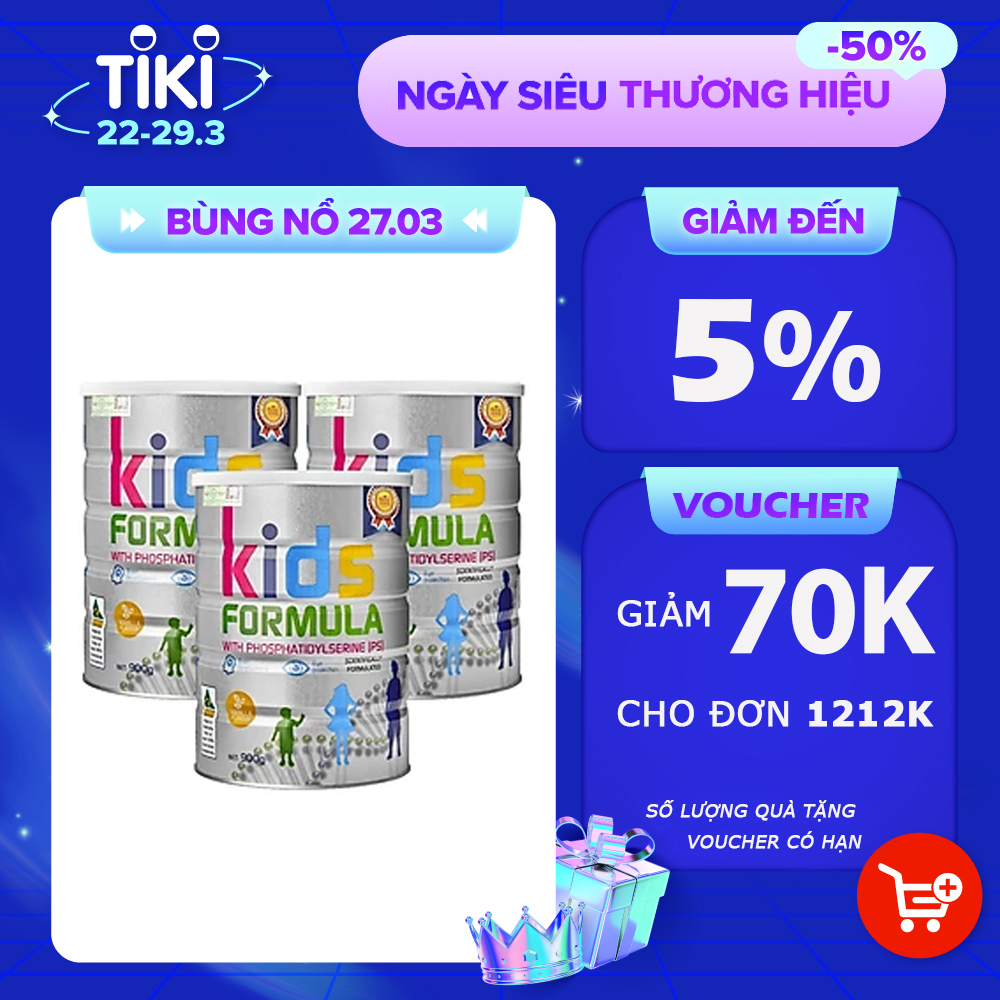 Combo 3 Hộp Sữa Bột Kids Formula ROYAL AUSNZ Bổ Sung Dưỡng Chất Cho Trẻ Từ 3-18 Tuổi 900g/hộp