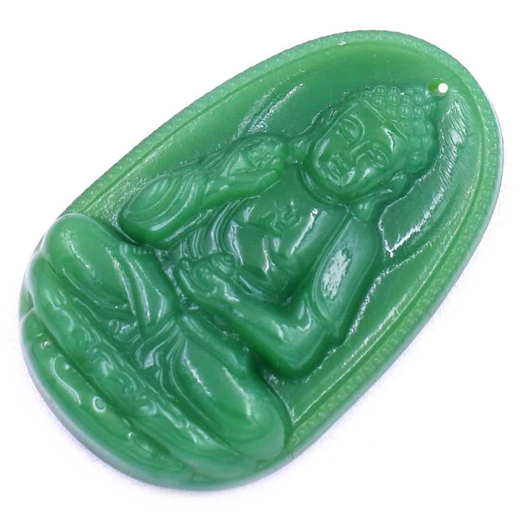 Mặt dây chuyền Phật A di đà đá xanh lá 3.6 cm kèm móc inox vàng và vòng cổ dây dù xanh lá, Mặt Phật bản mệnh