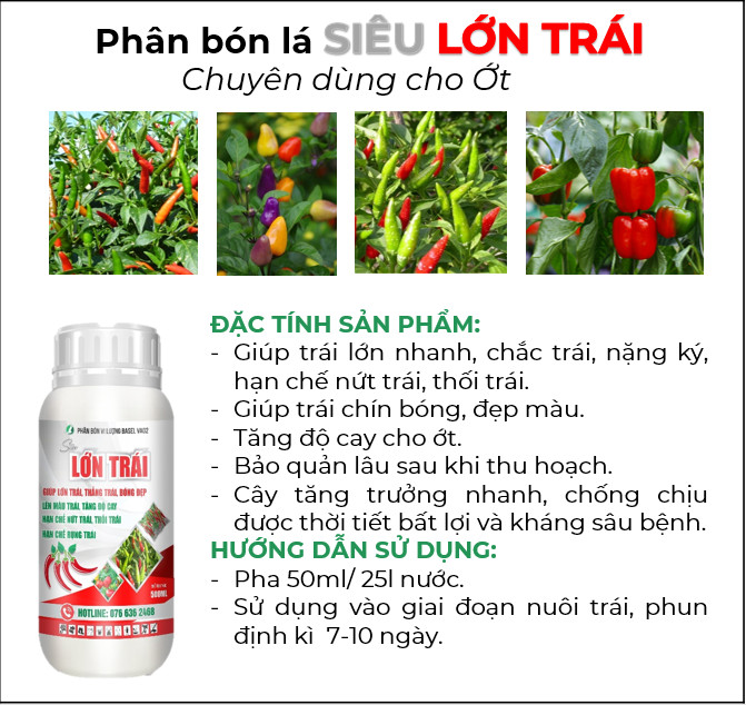 PHÂN BÓN LỚN TRÁI CHUYÊN DÙNG CHO ỚT, RAU MÀU - TRÁI TO NHANH, NẶNG KÍ CHAI 500ML