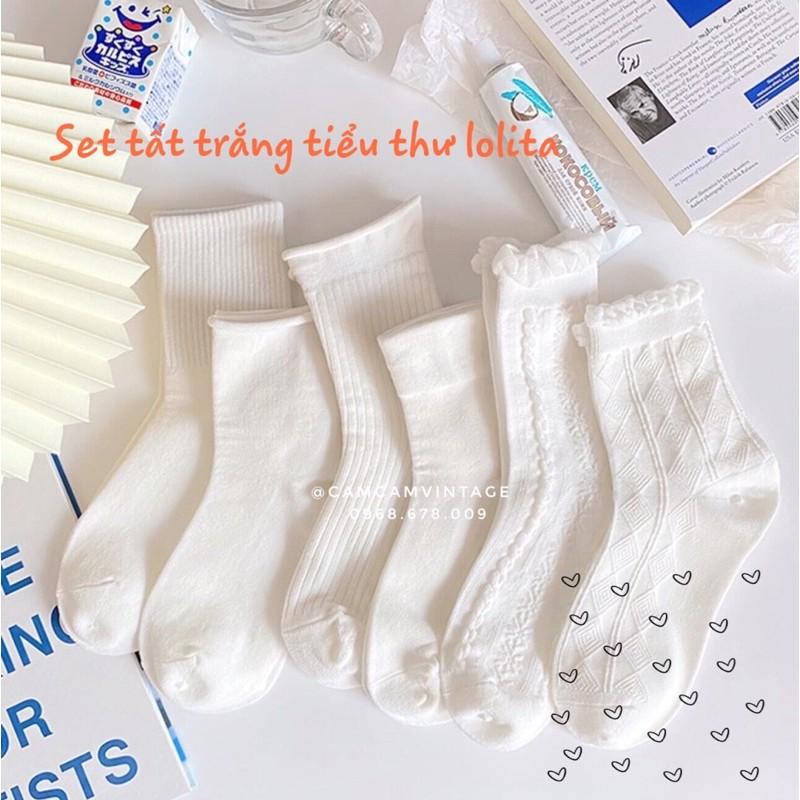 SET TẤT TRẮNG CAO CỔ NỮ REN BÈO TIỂU THƯ LOLITA TẤT CAO CỔ NAM NỮ TRẮNG TINH KHÔI