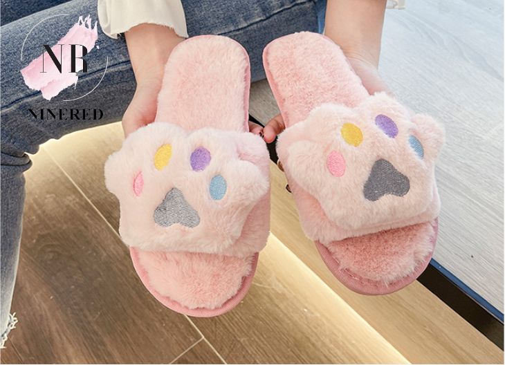 Dép đi trong nhà Sweet Dép bông hình Chân Gấu hồng pinky đáng yêu siêu êm - D154