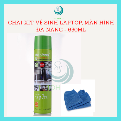 Bình xịt vệ sinh màn hình, bàn phím laptop/ máy tính 650ML+ Tặng kèm khăn lau cao cấp- Chai xịt đa năng trên loại bề mặt- CHỌN MẪU