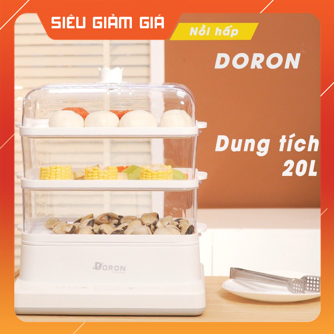 Nồi Hấp Điện Doron Đa Năng 3 Tầng, Dung Tích 20L, Công Suất 800w, Bản Cao Cấp - Hàng Chính Hãng